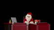 Santa Claus at work, against black