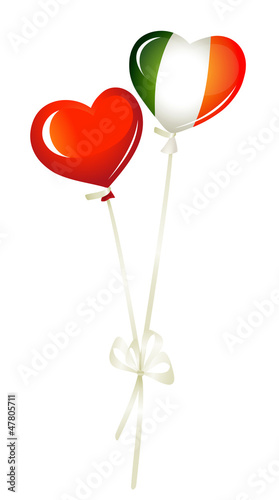 Vector: Two heart balloons, in red and irish colors Two heart balloons, in red and irish colors