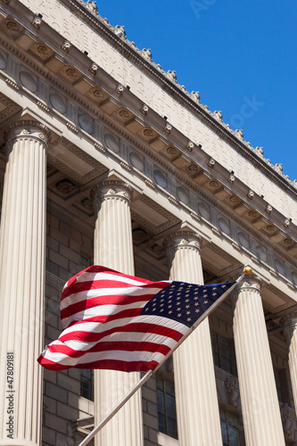 Photo: American flag in the department of commerce building in Washing American flag in the department of commerce building in Washing