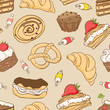Seamless pattern with a variety of delicious desserts