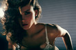 Fashion photo of sensual brunette woman with shiny curly hair