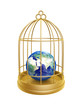 Illustration: golden birdcage and earth golden birdcage and earth