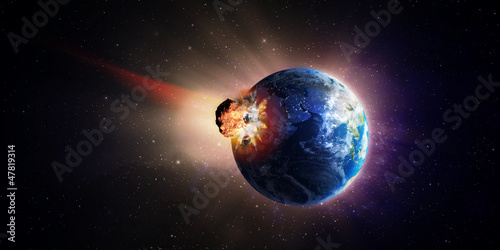 Illustration: Large asteroid hitting Earth Large asteroid hitting Earth