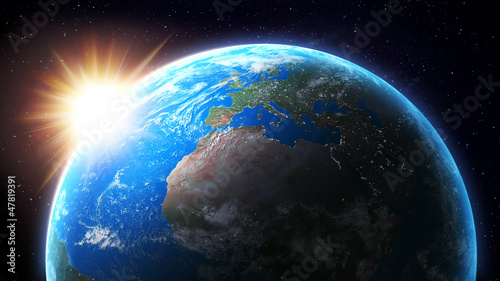 Illustration: Sun setting over Earth Sun setting over Earth