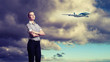 Business travelling collage with a plane
