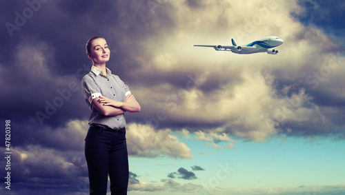 Photo: Business travelling collage with a plane Business travelling collage with a plane