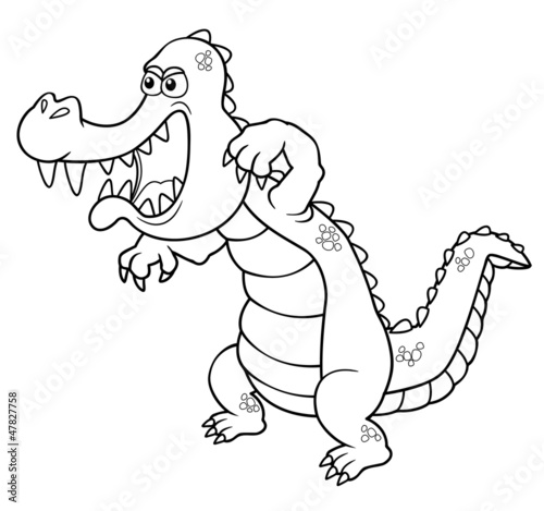 Vector: illustration of Cartoon crocodile - Coloring book illustration of Cartoon crocodile - Coloring book