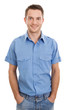 Photo: Junger Mann in blauem Hemd mit Jeans isoliert Junger Mann in blauem Hemd mit Jeans isoliert