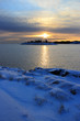 Cold winter evening seascape with sunset
