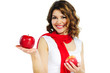 Photo: Beautiful woman holding red apple isolated on white Beautiful woman holding red apple isolated on white