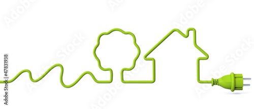 Illustration: Green power plug - water energy-tree-house Green power plug - water energy-tree-house
