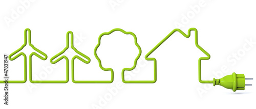 Illustration: Green power plug - wind energy-tree-house Green power plug - wind energy-tree-house