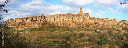 Photo: Tuscany, Pitigliano medieval village panorama landscape. Italy Tuscany, Pitigliano medieval village panorama landscape. Italy