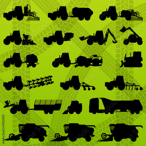 Vector: Agriculture industrial farming equipment tractors, trucks, harve Agriculture industrial farming equipment tractors, trucks, harve