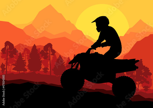 Vector: All terrain vehicle quad motorbike rider vector background All terrain vehicle quad motorbike rider vector background
