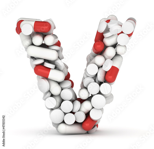 Illustration: Letter V, alphabet from pills Letter V, alphabet from pills