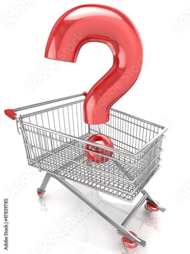Illustration: Shop question with shopping cart Shop question with shopping cart
