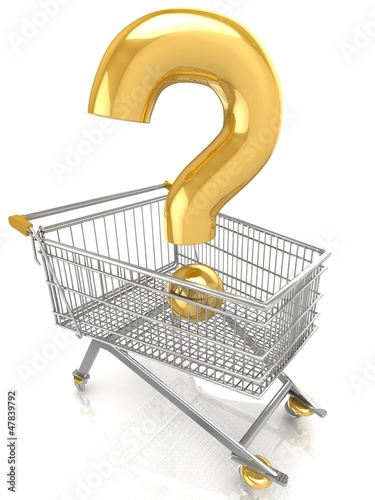Illustration: Shop question with shopping cart Shop question with shopping cart