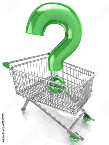 Illustration: Shop question with shopping cart Shop question with shopping cart
