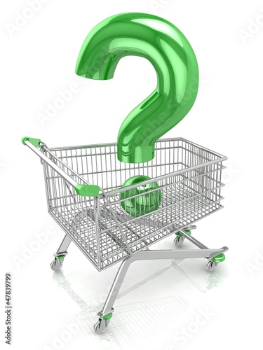 Illustration: Shop question with shopping cart Shop question with shopping cart