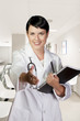 Young doctor in white uniform, Portrait of happy  smiling female