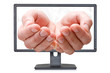 Photo: Computer monitor with open palms Computer monitor with open palms