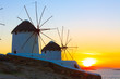 Windmills sunset Mykonos Island Greece Cyclades Windmills sunset Mykonos Island Greece Cyclades