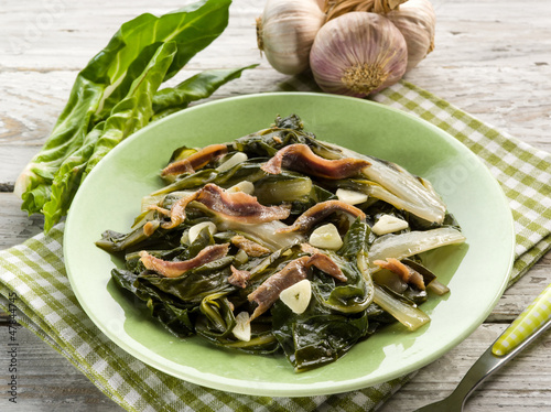 Photo: boiled swiss chard salad with anchovy and garlic boiled swiss chard salad with anchovy and garlic