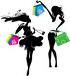 Vector: silhouette of a girl with bags silhouette of a girl with bags