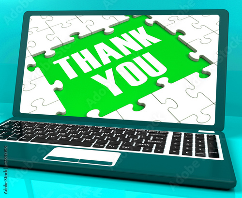 Illustration: Thank You On Laptop Shows Appreciation Thank You On Laptop Shows Appreciation