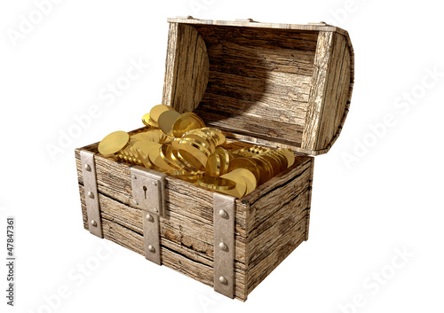 Illustration: Treasure Chest With Gold Perspective Treasure Chest With Gold Perspective