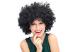 Woman wearing black afro wig