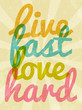 Live fast, love hard typography vector illustration.