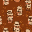 monochrome seamless pattern with pots of the jam