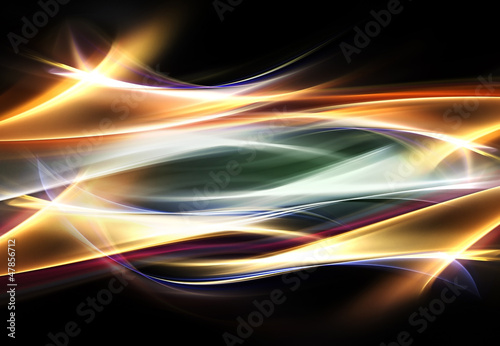 Illustration: Abstract waves of gold light on black background Abstract waves of gold light on black background