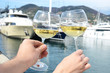 Pair of wineglasses in the hands