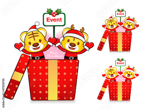 Vector: Tiger Santa Claus and deer mascot the event activity. Christmas Tiger Santa Claus and deer mascot the event activity. Christmas