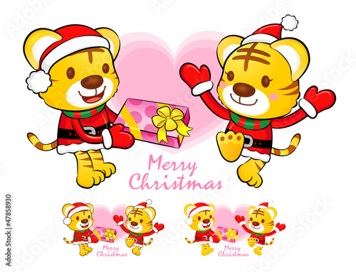 Vector: Tiger Santa Claus and deer mascot the event activity. Christmas Tiger Santa Claus and deer mascot the event activity. Christmas