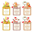 Santa Claus Mascot using a variety of banner designs. Christmas