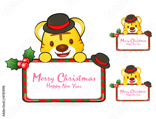 Vector: Tiger Santa Claus and deer mascot the event activity. Christmas Tiger Santa Claus and deer mascot the event activity. Christmas