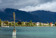 modern sculpture - big fork in water of Geneva lake