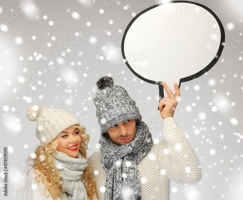 Photo: family couple with blank text bubble family couple with blank text bubble