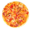 Tasty pepperoni pizza on wooden board isolated on white