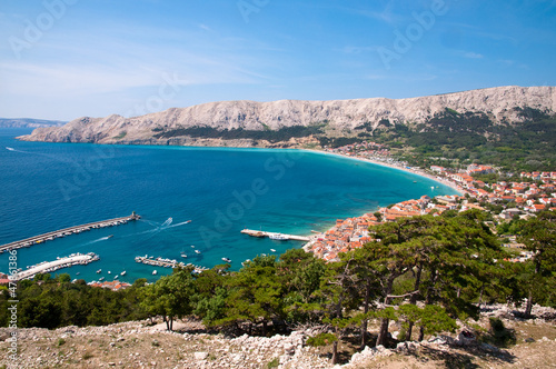 Photo: Baska bay sea and city from panoramic viewpoint - Krk - Croatia Baska bay sea and city from panoramic viewpoint - Krk - Croatia