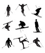 Skiing silhouettes on the white background