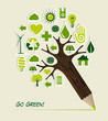 Vector: Go Green icons pencil tree Go Green icons pencil tree