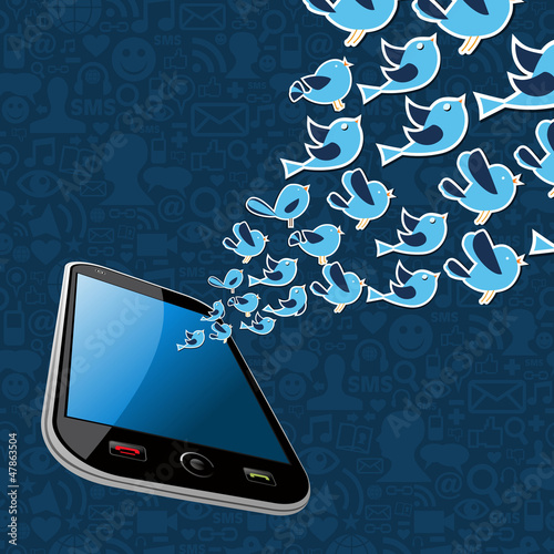 Vector: Twitter birds splash out smartphone application Twitter birds splash out smartphone application