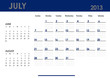 Monthly calendar for 2013 year - July. Start on Sunday.