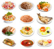 Set of group plates with food