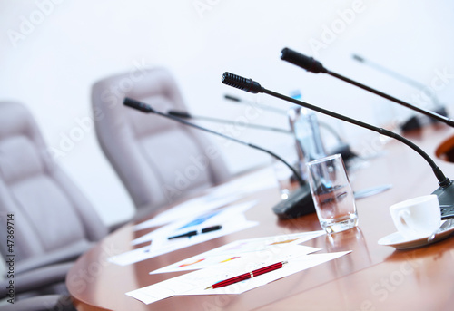 Photo: Conference hall with microphones Conference hall with microphones